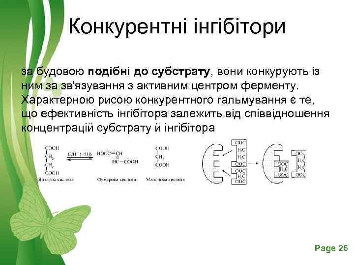 Конкурентні інгібітори за будовою подібні до субстрату, вони конкурують із ним за зв'язування з