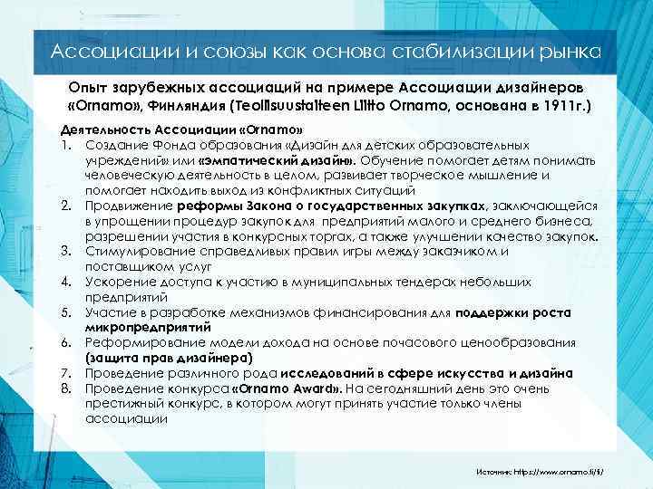 Ассоциации и союзы как основа стабилизации рынка Опыт зарубежных ассоциаций на примере Ассоциации дизайнеров