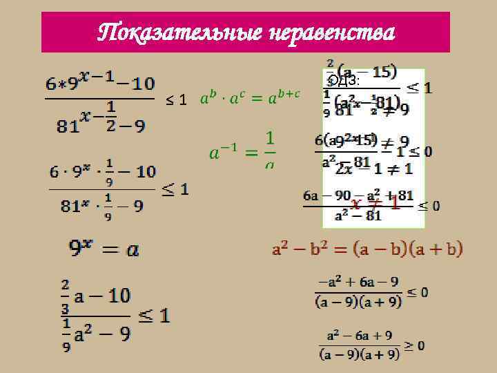 Показательные неравенства ≤ 1 ОДЗ: 