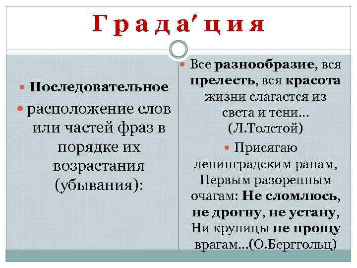 Г р а д а′ ц и я Все разнообразие, вся Последовательное расположение слов