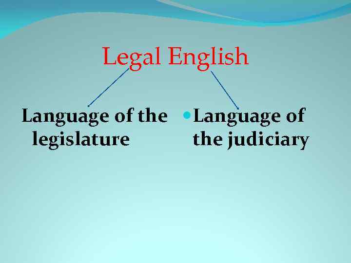 Legal English Language of the Language of legislature the judiciary 