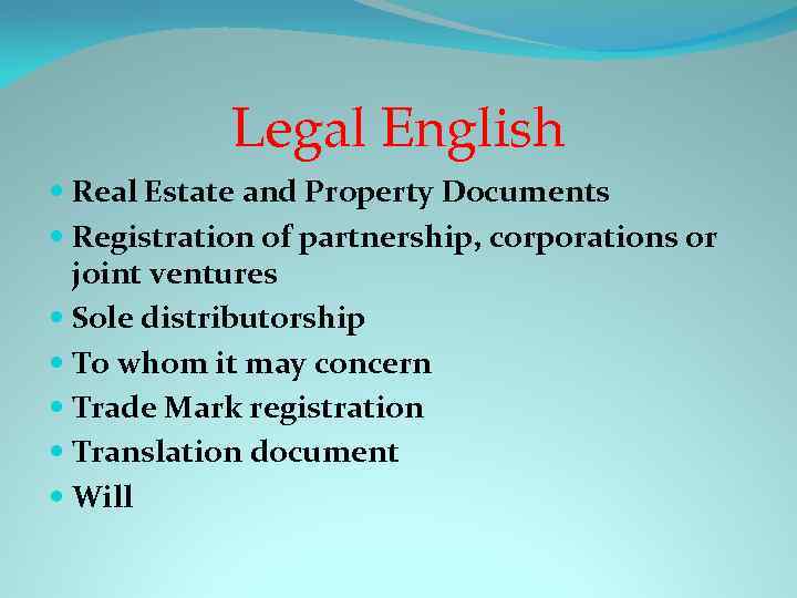 Legal English Real Estate and Property Documents Registration of partnership, corporations or joint ventures