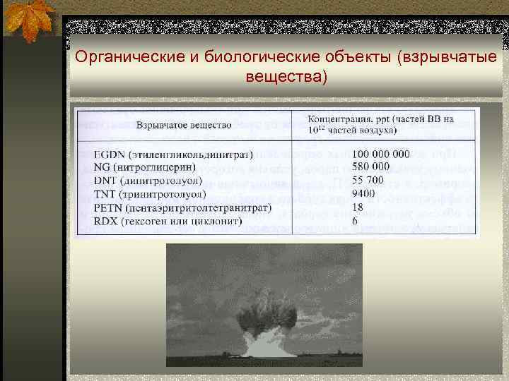 Органические и биологические объекты (взрывчатые вещества) 