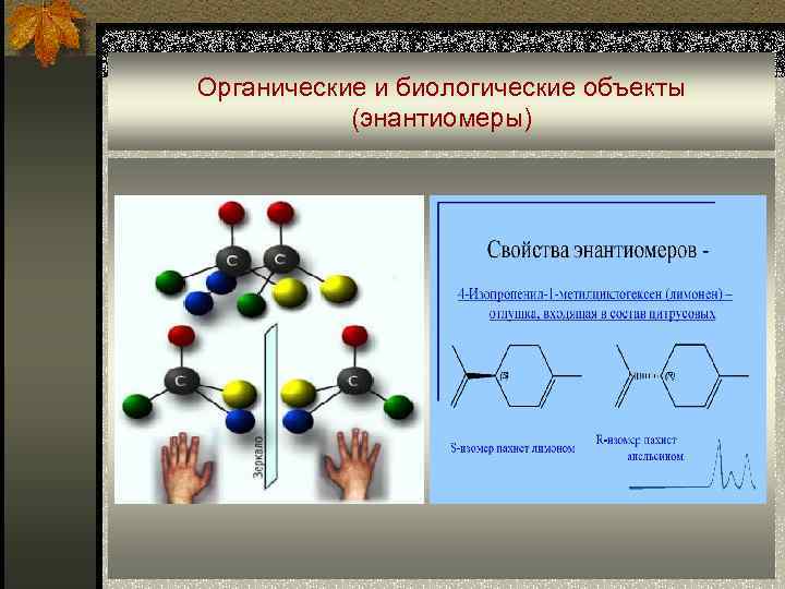 Органические и биологические объекты (энантиомеры) 