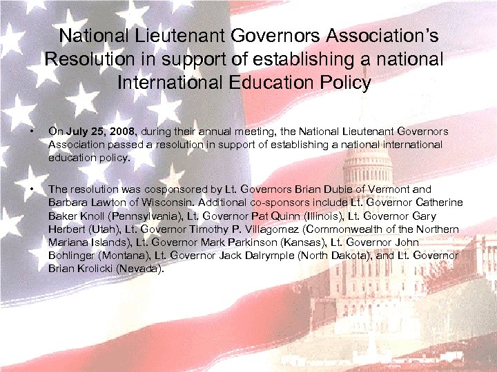  National Lieutenant Governors Association’s Resolution in support of establishing a national International Education