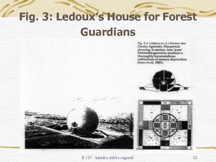 Fig. 3: Ledoux’s House for Forest Guardians K 127 - katedra sídel a regionů
