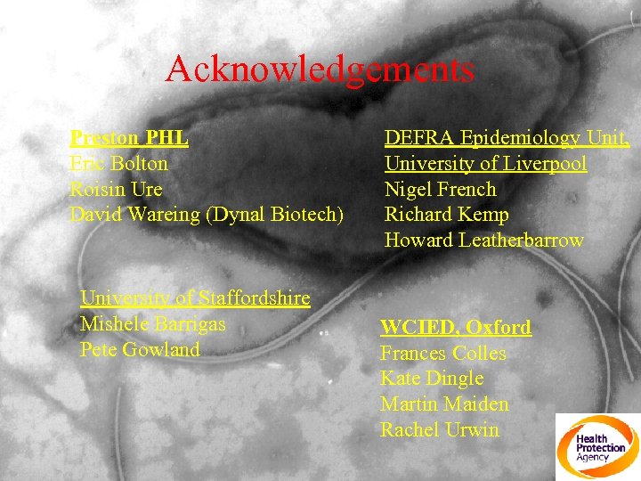 Acknowledgements Preston PHL Eric Bolton Roisin Ure David Wareing (Dynal Biotech) University of Staffordshire
