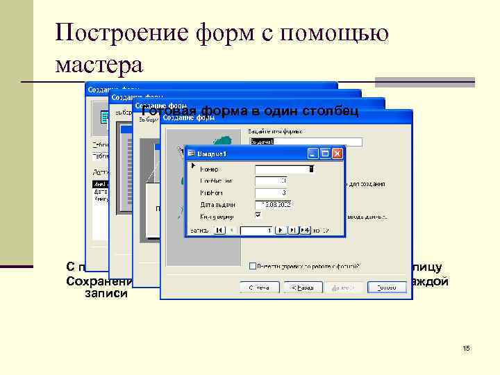 Построение форм с помощью мастера Готовая форма в один столбец С помощью этой формы