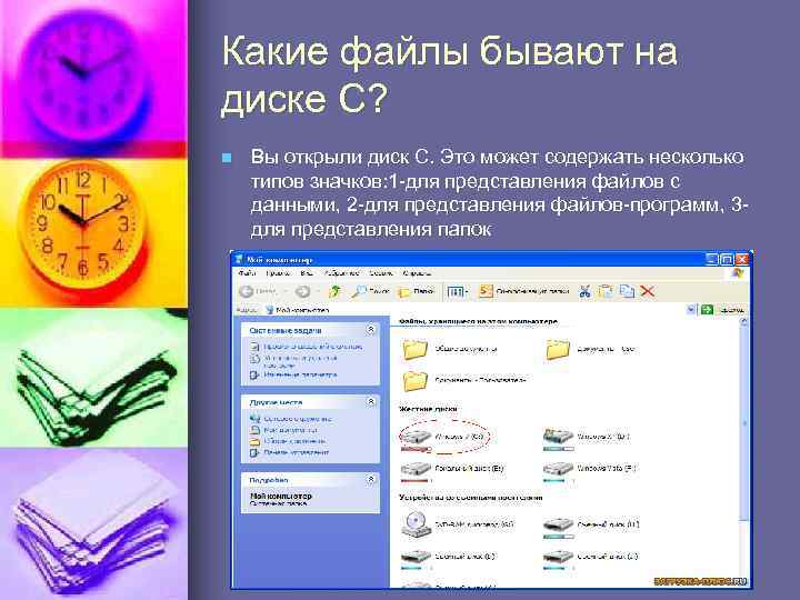Какие файлы бывают на диске C? n Вы открыли диск C. Это может содержать