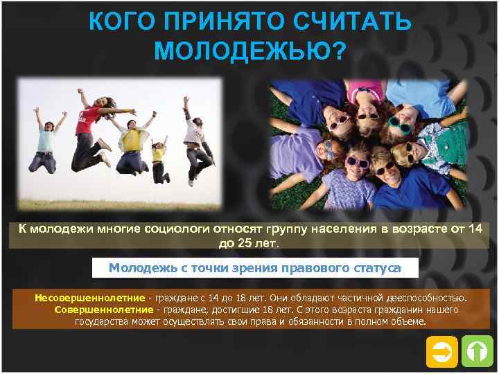 КОГО ПРИНЯТО СЧИТАТЬ МОЛОДЕЖЬЮ? К молодежи многие социологи относят группу населения в возрасте от