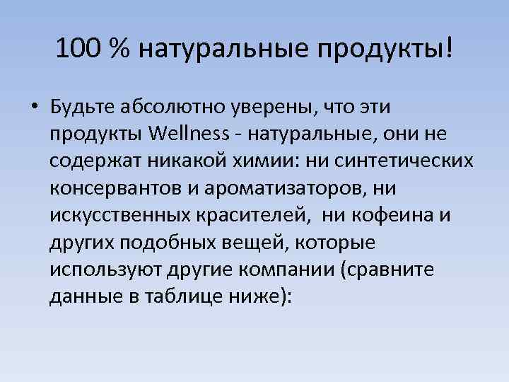 100 % натуральные продукты! • Будьте абсолютно уверены, что эти продукты Wellness - натуральные,