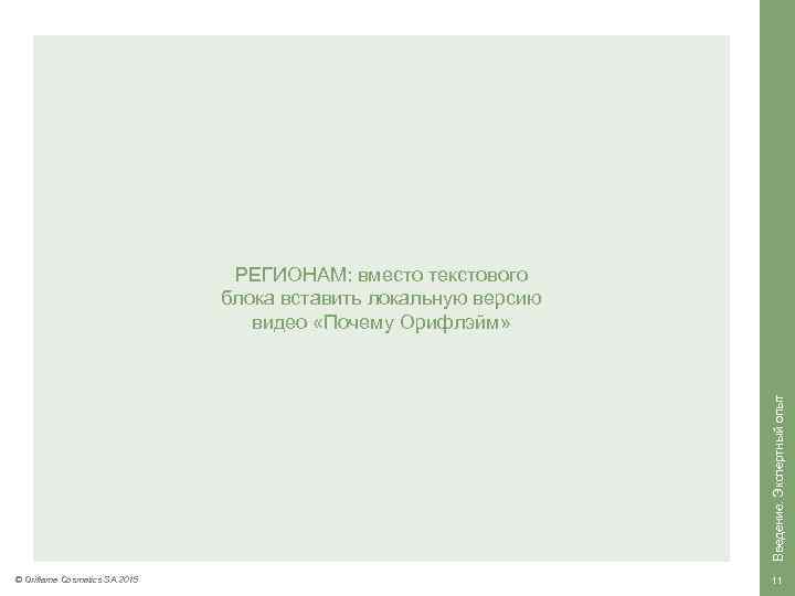 Введение. Экспертный опыт РЕГИОНАМ: вместо текстового блока вставить локальную версию видео «Почему Орифлэйм» ©