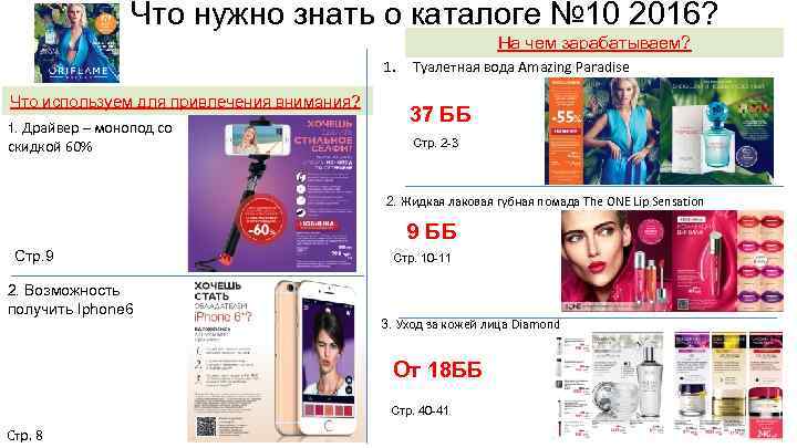 Что нужно знать о каталоге № 10 2016? На чем зарабатываем? 1. Что используем
