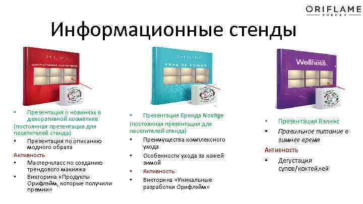 Информационные стенды Презентация о новинках в декоративной косметике (постоянная презентация для посетителей стенда) •