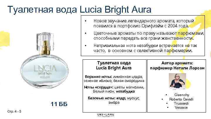 Туалетная вода Lucia Bright Aura • Новое звучание легендарного аромата, который появился в портфолио