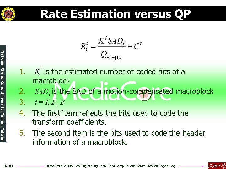 Rate Estimation versus QP National Cheng Kung University, Tainan, Taiwan 13 -103 1. is