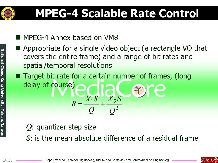 MPEG-4 Scalable Rate Control National Cheng Kung University, Tainan, Taiwan 13 -105 n MPEG-4