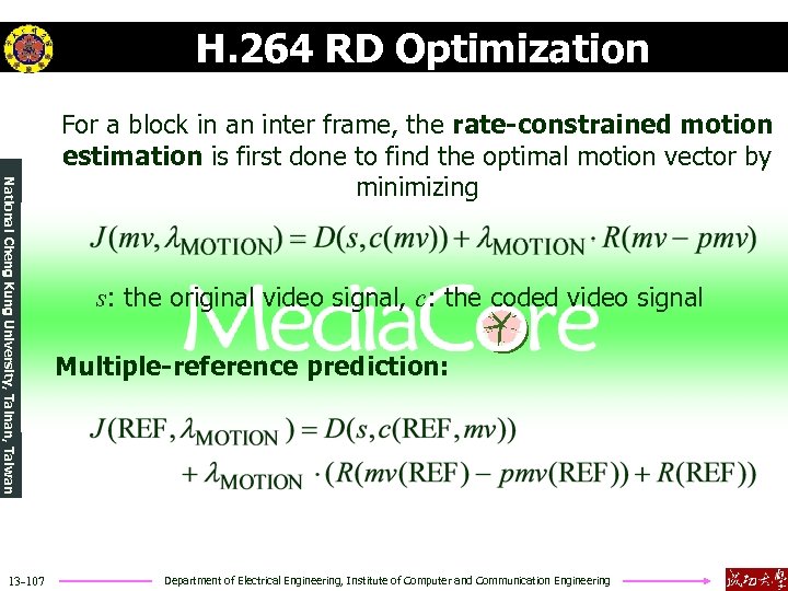 H. 264 RD Optimization National Cheng Kung University, Tainan, Taiwan 13 -107 For a