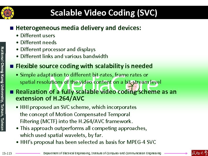 Scalable Video Coding (SVC) n Heterogeneous media delivery and devices: National Cheng Kung University,