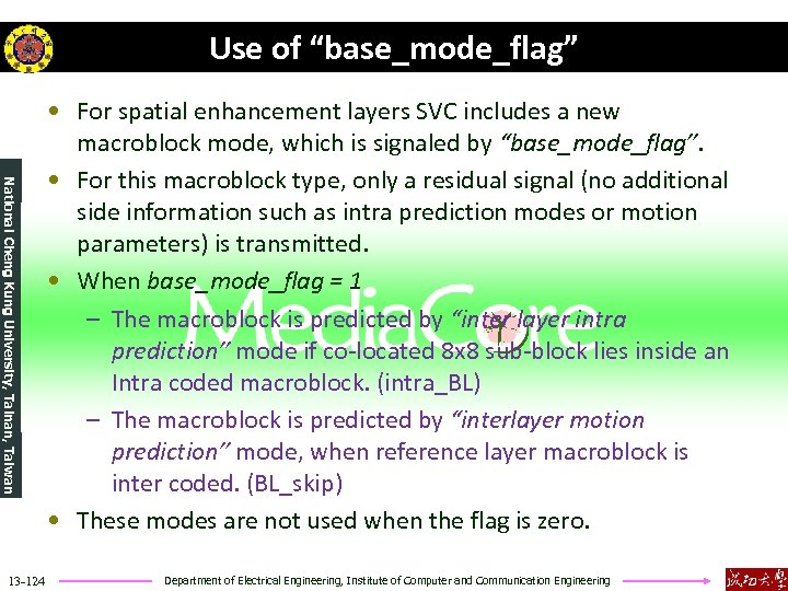 Use of “base_mode_flag” National Cheng Kung University, Tainan, Taiwan 13 -124 • For spatial