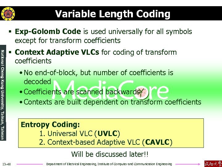 Variable Length Coding § Exp-Golomb Code is used universally for all symbols except for