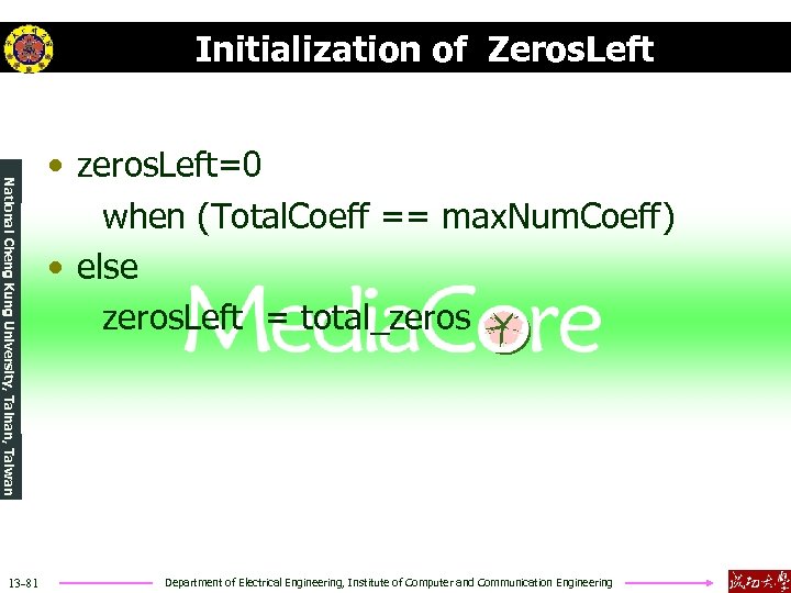 Initialization of Zeros. Left National Cheng Kung University, Tainan, Taiwan 13 -81 • zeros.