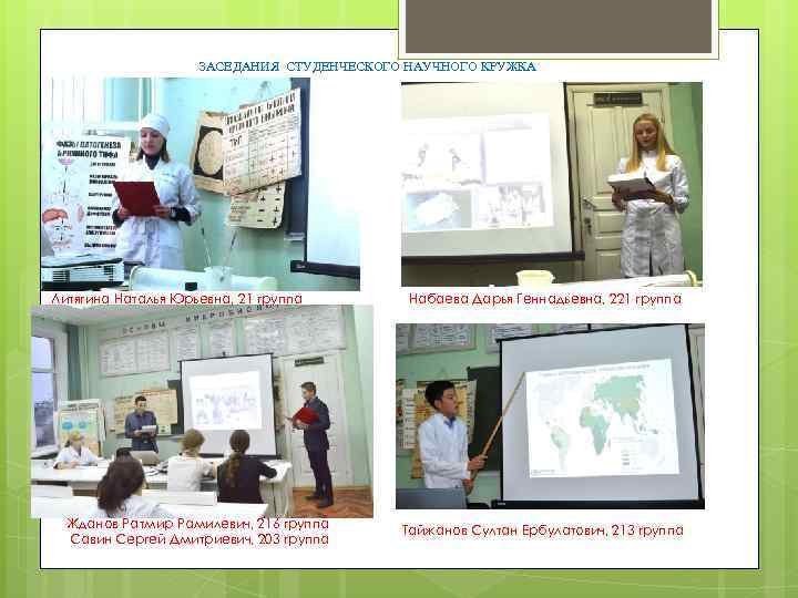 ЗАСЕДАНИЯ СТУДЕНЧЕСКОГО НАУЧНОГО КРУЖКА Литягина Наталья Юрьевна, 21 группа Жданов Ратмир Рамилевич, 216 группа