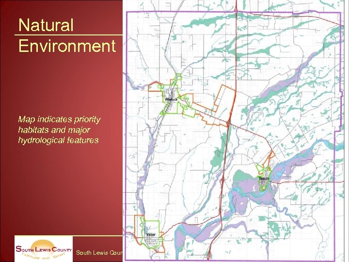 Natural Environment Map indicates priority habitats and major hydrological features South Lewis County Open