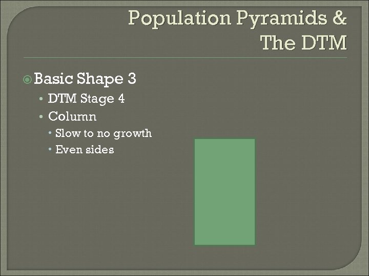 Population Pyramids & The DTM Basic Shape 3 • DTM Stage 4 • Column