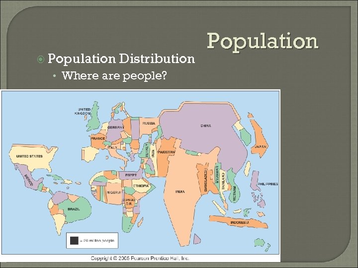  Population Distribution • Where are people? Population 