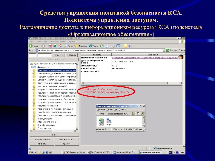 Средства управления политикой безопасности КСА. Подсистема управления доступом. Разграничение доступа к информационным ресурсам КСА