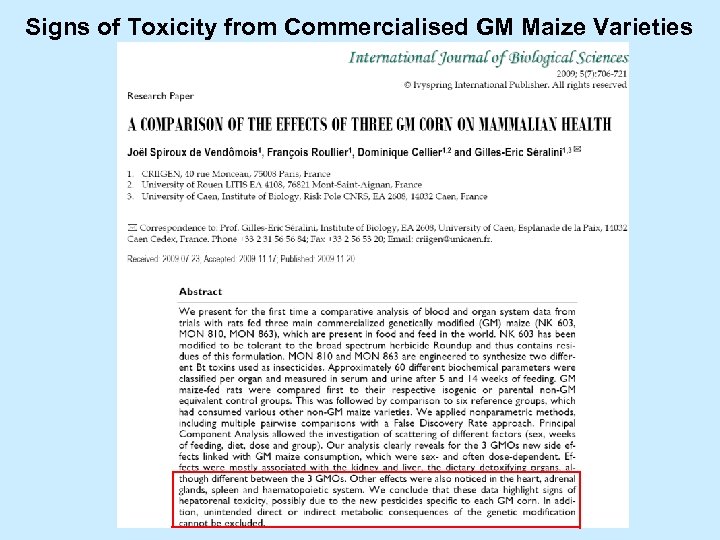Signs of Toxicity from Commercialised GM Maize Varieties 