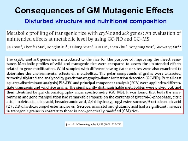 Consequences of GM Mutagenic Effects Disturbed structure and nutritional composition 