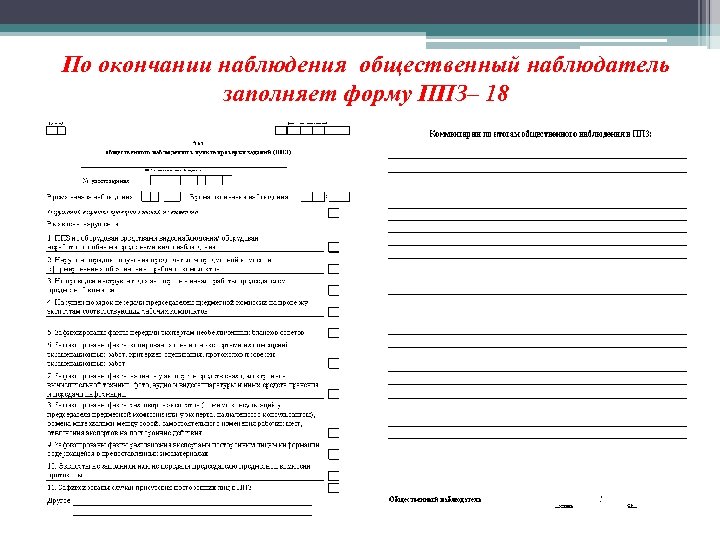 По окончании наблюдения общественный наблюдатель заполняет форму ППЗ– 18 