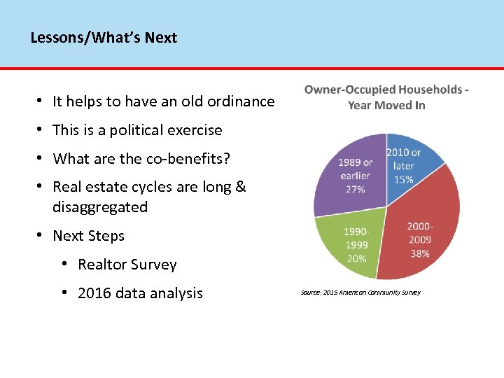 Lessons/What’s Next • It helps to have an old ordinance • This is a