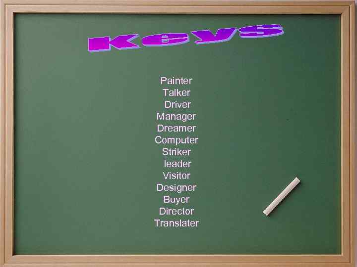 Painter Talker Driver Manager Dreamer Computer Striker leader Visitor Designer Buyer Director Translater 