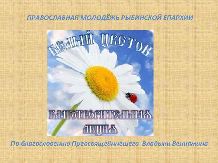 ПРАВОСЛАВНАЯ МОЛОДЁЖЬ РЫБИНСКОЙ ЕПАРХИИ По благословению Преосвящейннешего Владыки Вениамина 