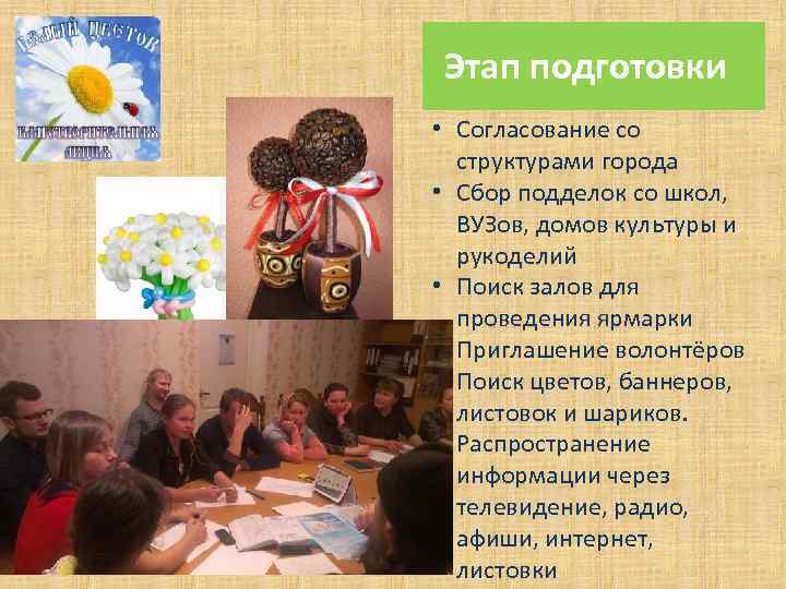 Этап подготовки • Согласование со структурами города • Сбор подделок со школ, ВУЗов, домов
