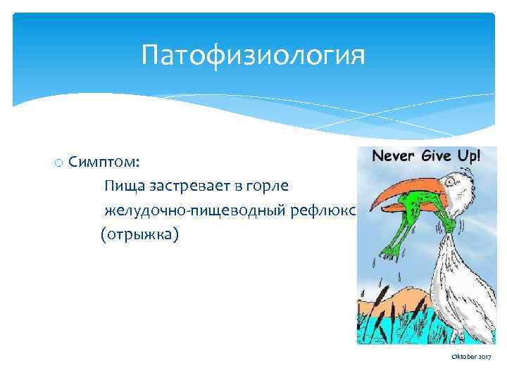Патофизиология o Симптом: Пища застревает в горле желудочно-пищеводный рефлюкс (отрыжка) Oktober 2017 