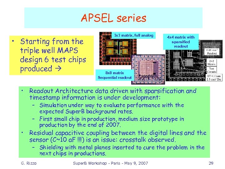 APSEL series • Starting from the triple well MAPS design 6 test chips produced