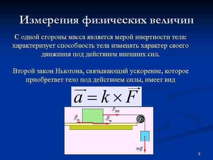 Измерения физических величин С одной стороны масса является мерой инертности тела: характеризует способность тела