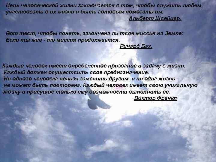 Цель человеческой жизни заключается в том, чтобы служить людям, участвовать в их жизни и