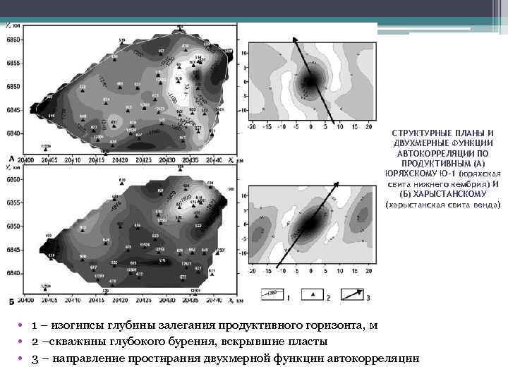 СТРУКТУРНЫЕ ПЛАНЫ И ДВУХМЕРНЫЕ ФУНКЦИИ АВТОКОРРЕЛЯЦИИ ПО ПРОДУКТИВНЫМ (А) ЮРЯХСКОМУ Ю-1 (юряхская свита нижнего