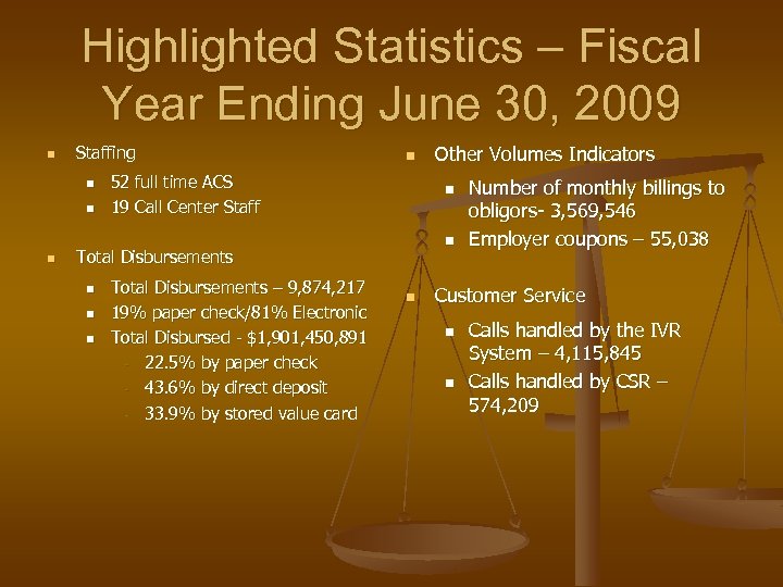 Highlighted Statistics – Fiscal Year Ending June 30, 2009 n Staffing n n 52