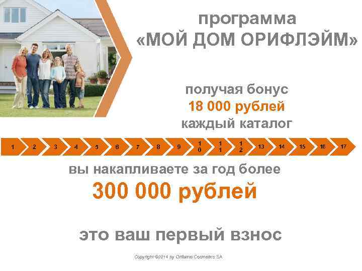 программа «МОЙ ДОМ ОРИФЛЭЙМ» получая бонус 18 000 рублей каждый каталог 1 2 3