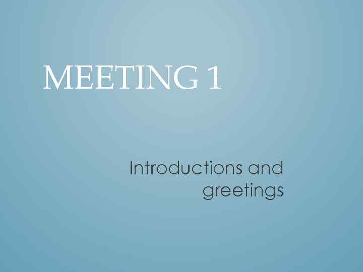 MEETING 1 Introductions and greetings 