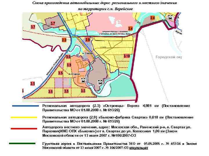 Схема прохождения автомобильных дорог регионального и местного значения по территории с. п. Верейское Региональная
