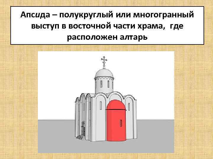 Апсида – полукруглый или многогранный выступ в восточной части храма, где расположен алтарь 