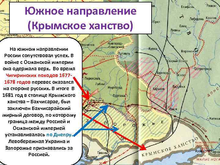 Южное направление (Крымское ханство) На южном направлении России сопутствовал успех. В На южном направлении