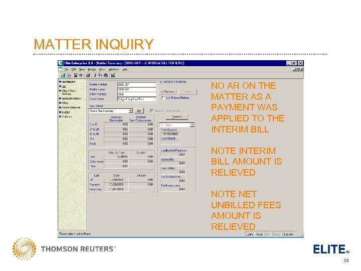 MATTER INQUIRY NO AR ON THE MATTER AS A PAYMENT WAS APPLIED TO THE